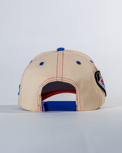 PéErre Cotton/Suede Trucker Cap in Cream/Red