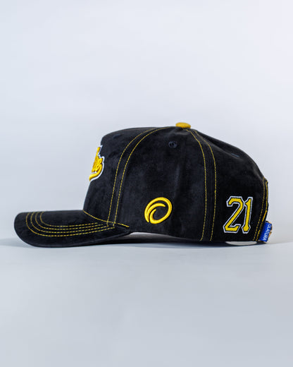 PéErre Roberto Clemente Edition Suede Trucker Cap in Black/Yellow