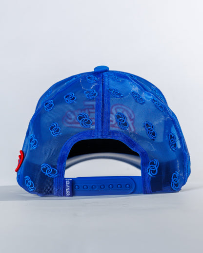 PéErre Leather/Mesh Pattern Trucker Cap in Royal Blue