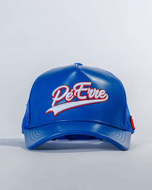 PéErre Leather/Mesh Pattern Trucker Cap in Royal Blue