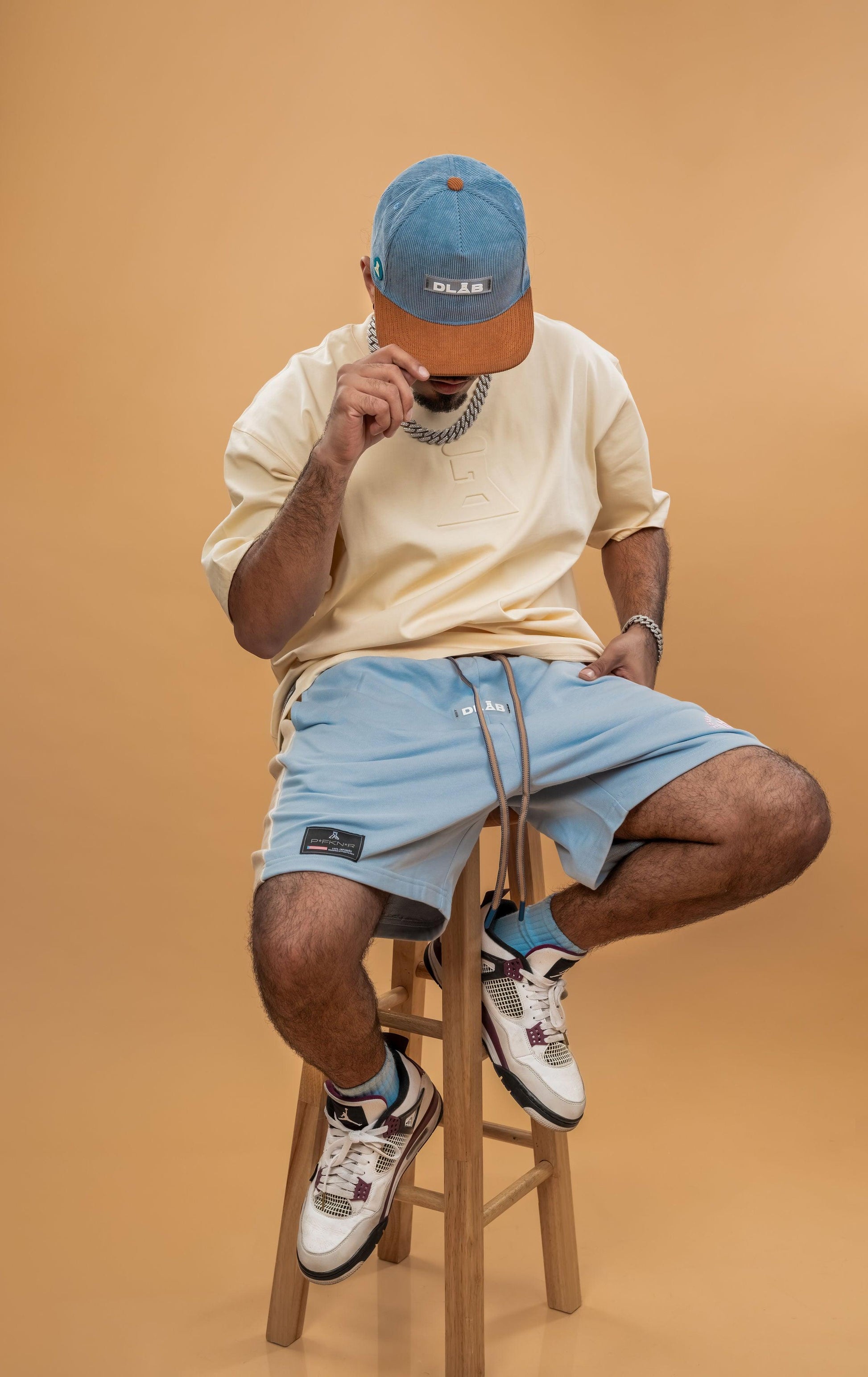 DLAB Oversized Shorts Baby Blue/Cream/Brown - DlabStore