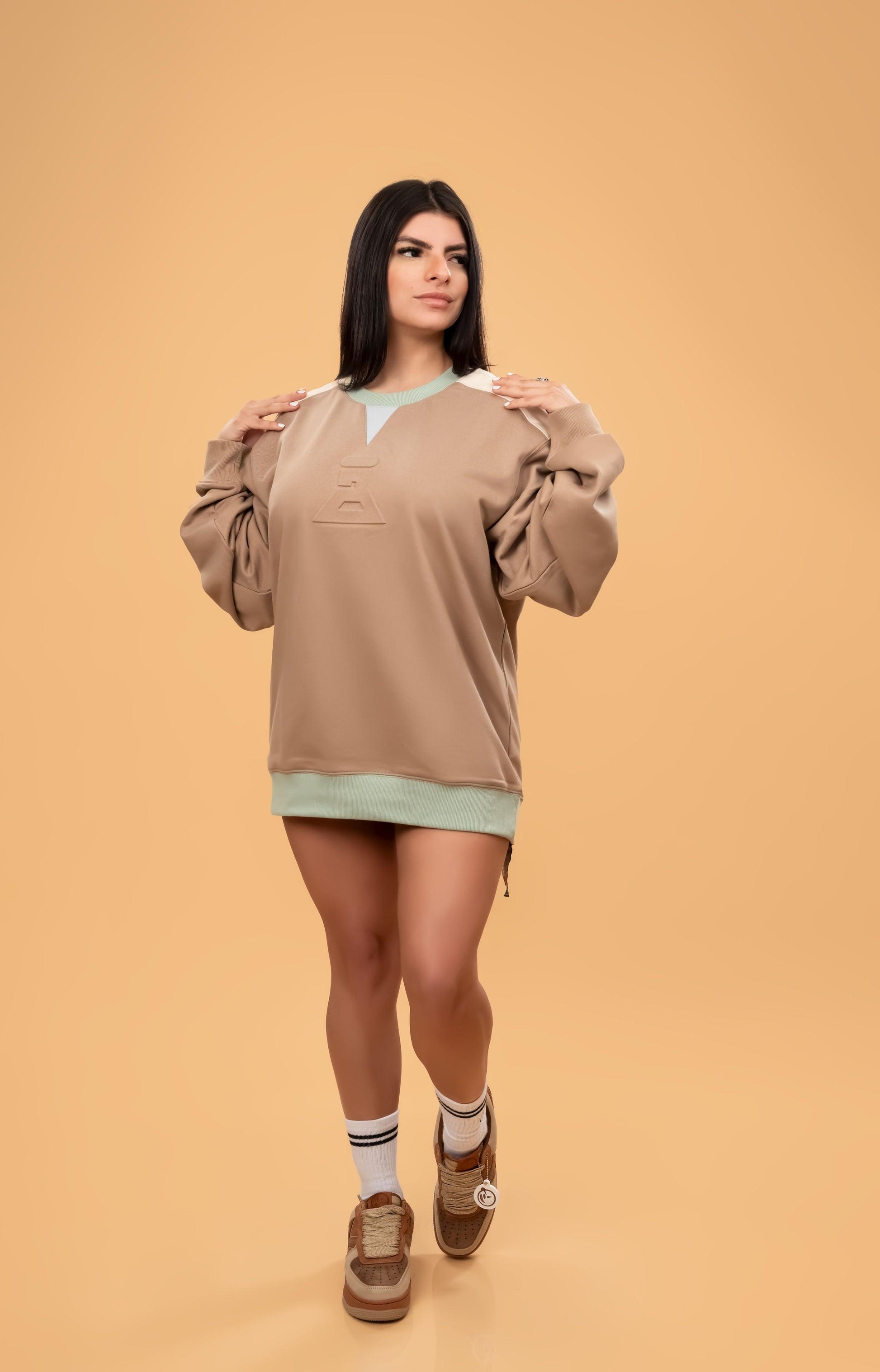 DLAB Oversized Embossed Sweater Brown/Cream/Sea green/Baby Blue - DlabStore