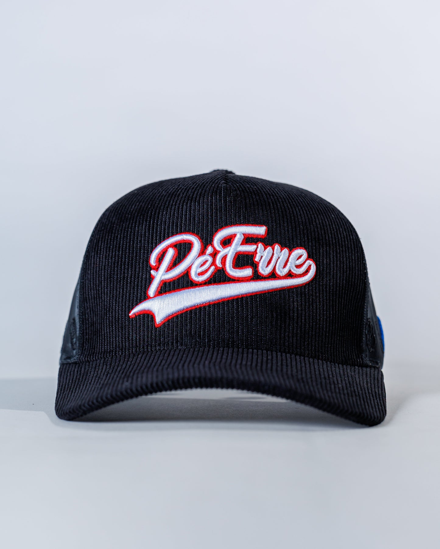 PéErre Corduroy/Mesh Pattern Trucker Cap in Black