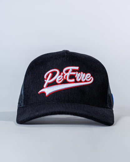 PéErre Corduroy/Mesh Pattern Trucker Cap in Black