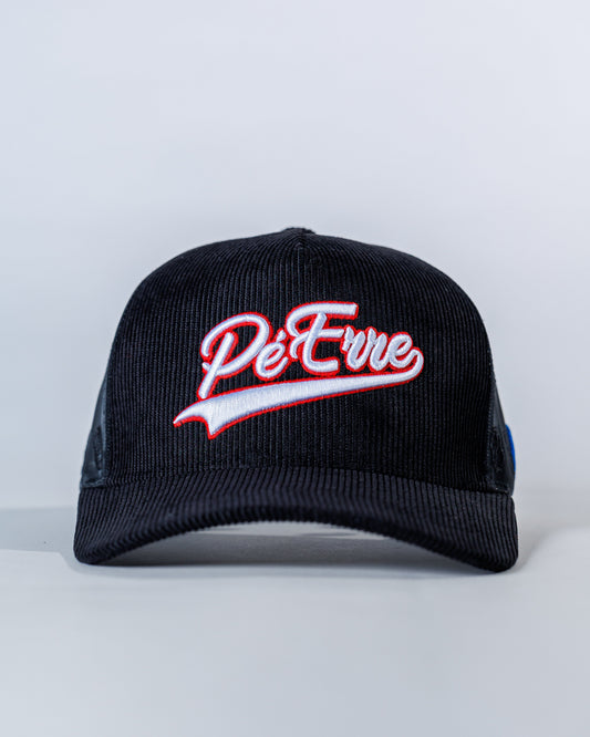 PéErre Corduroy/Mesh Pattern Trucker Cap in Black