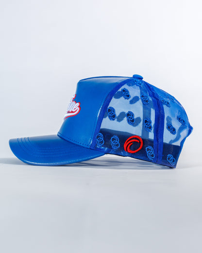 PéErre Leather/Mesh Pattern Trucker Cap in Royal Blue