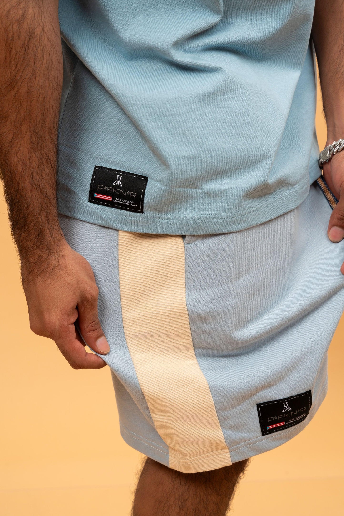 DLAB Oversized Shorts Baby Blue/Cream/Brown - DlabStore
