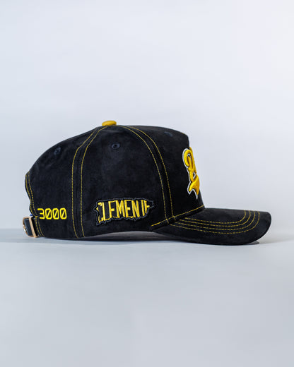 PéErre Roberto Clemente Edition Suede Trucker Cap in Black/Yellow