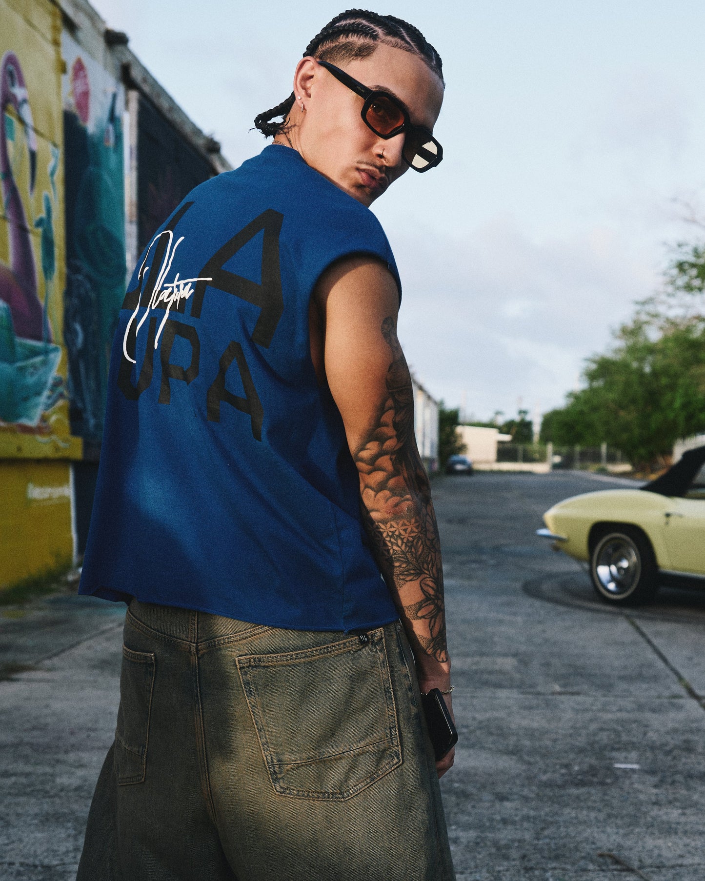 OLATURA Blue/Wash Puff Muscle Tee