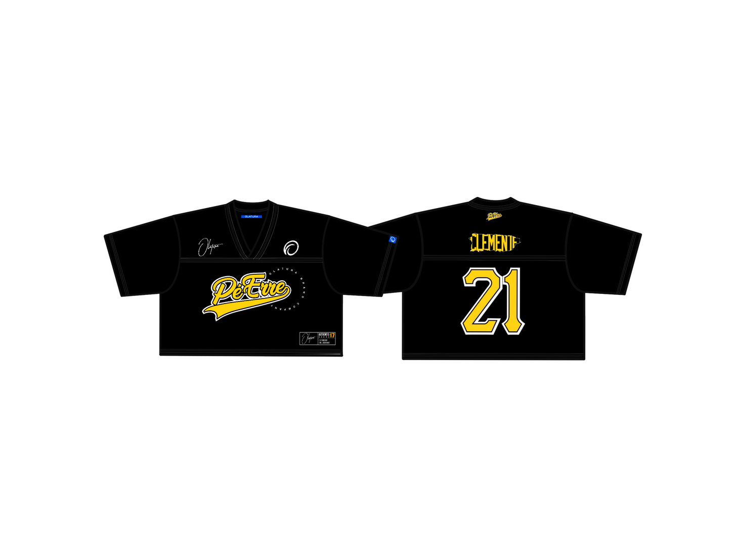 PéErre Clemente Edition Football Crop Top Jersey in Black/Yellow