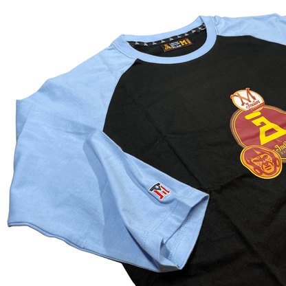 DLAB X INDIOS 3/4 TEE (Negra/Mangas Azul Cielo) - DlabStore